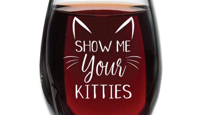 show me your kitties, stemless wine glass, funny wine glass, wine humor, cat humor, cats, kitties, cat gifts for humans